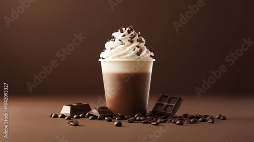 Chocolate drink with whipped cream topping photo