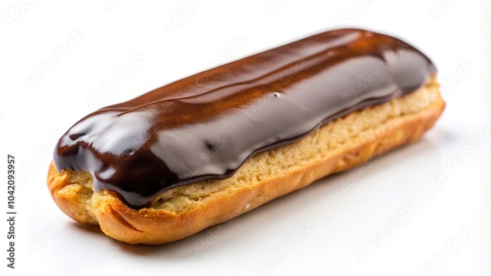 Cream-filled pastry covered in chocolate on a white background Cream-filled pastry covered in chocolate on a white background