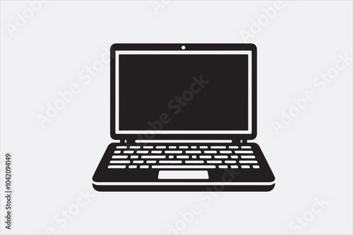 A simple black silhouette of a laptop computer.