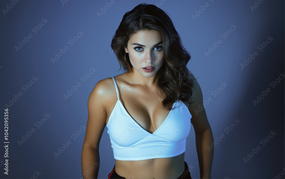 Fashion model posing in studio. Stylish portrait of a young woman in a photo studio. Fashion model posing in studio. Stylish portrait of a young woman in a photo studio.