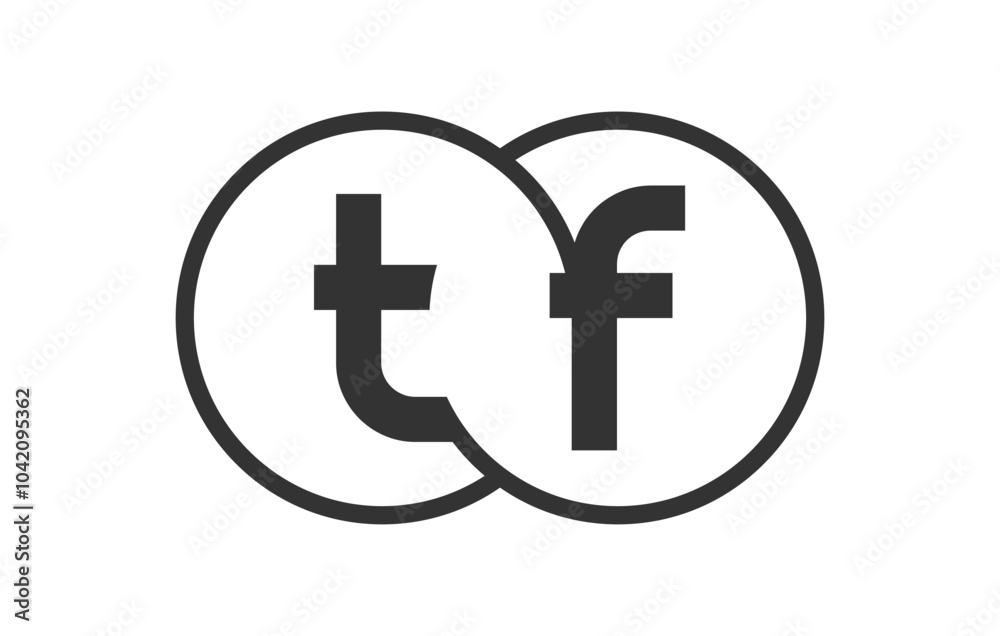 TF business company emblem with outline rounds and letters t f. Logo template of two merged circles for brand identity, logotype. Vector Infinity symbol TF business company emblem with outline rounds and letters t f. Logo template of two merged circles for brand identity, logotype. Vector Infinity symbol