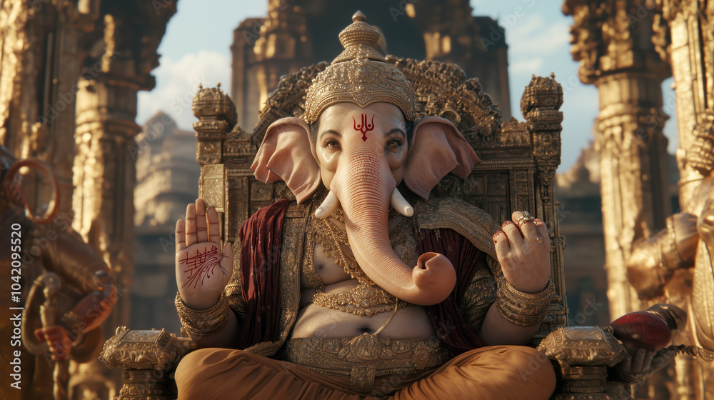 Fototapeta premium Majestic Lord Ganesha seated on a grand throne