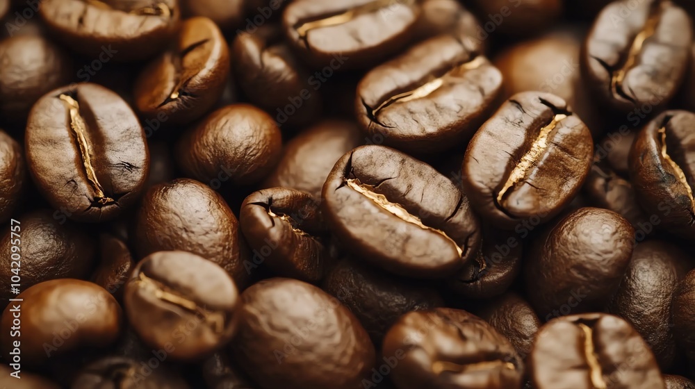 Naklejka premium Close-up of coffee beans, rich texture