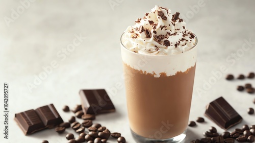 Iced mocha with whipped cream and chocolate