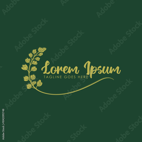 Elegant Luxury Beauty Golden Bluebonnet Flower for Jewelry Boutique or Spa Icon Illustration Logo Design