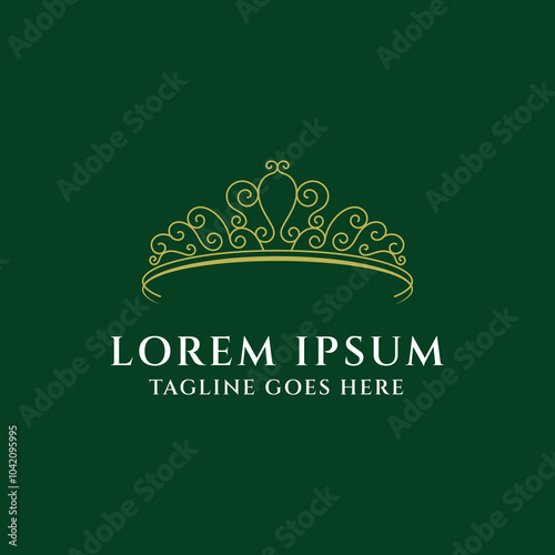 Elegant Luxury Golden Queen Princess Crown Icon Illustration Logo Design