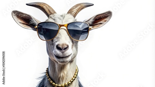 Cool goat wearing sunglasses and necklace on transparent background clipart