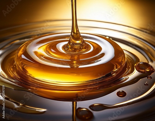 liquid golden syrup cascading smoothly over a shiny surface capturing the light in a warm inviting glow photo