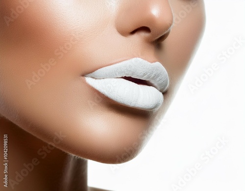 sensual lips with makeup close up on beautiful model s face photo