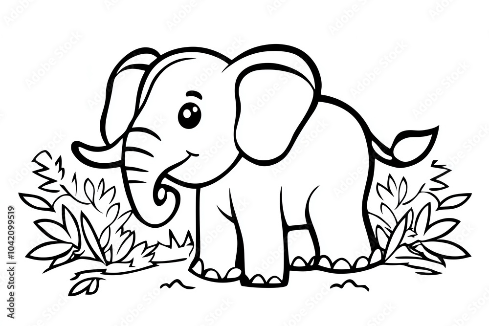 Fototapeta premium Cute Cartoon Elephant Coloring Page Animal Illustration African Wildlife Jungle Animal Baby Elephant