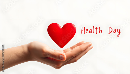 Hand holding red heart, World health day, Health care and mental health concept, Health insurance, Charity volunteer donation, CSR responsibility, World heart day, Self love isolated with white high