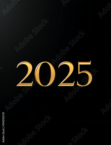 The elegance of a new year's greeting card design unfolds with sleek golden numerals against a sophisticated black backdrop in 2025.