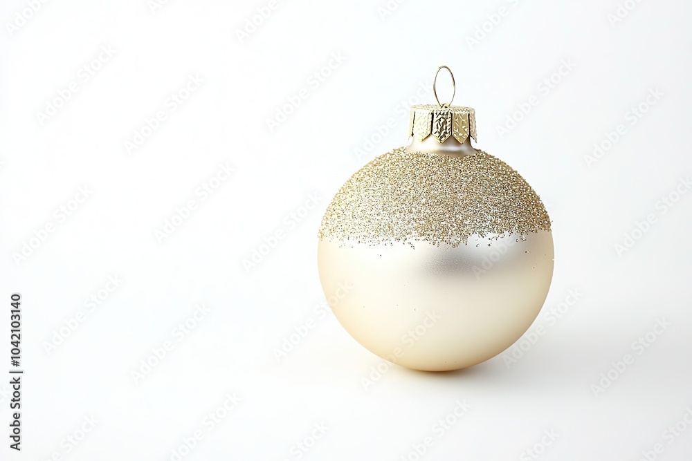 White and gold Christmas ball on plain background White and gold Christmas ball on plain background