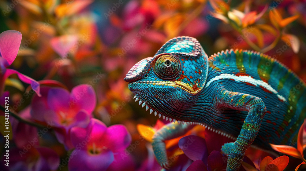 Chameleon Master of Disguise in Vibrant Surroundings Chameleon Master of Disguise in Vibrant Surroundings