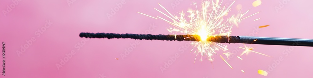 Obraz premium Sparkler igniting with dynamic sparks on pink