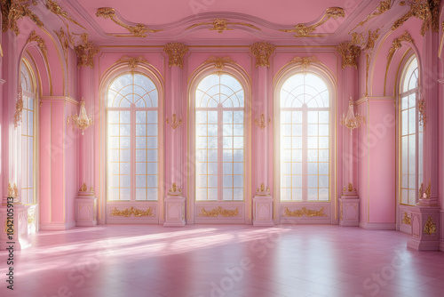 Elegant empty room in pink and golden hues perfect 