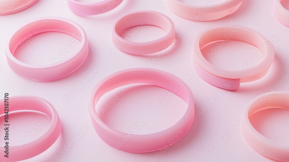 Pink awareness wristbands displayed in a clean, minimal layout with soft pastel gradients, representing support and unity in a modern and elegant design. Breast Cancer Awareness Month Pink awareness wristbands displayed in a clean, minimal layout with soft pastel gradients, representing support and unity in a modern and elegant design. Breast Cancer Awareness Month