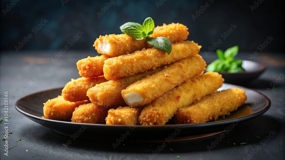 Crispy mozzarella sticks on plate for appetizer with shallow depth of field Crispy mozzarella sticks on plate for appetizer with shallow depth of field