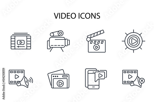 Video icon set.vector.Editable stroke.linear style sign for use web design,logo.Symbol illustration.