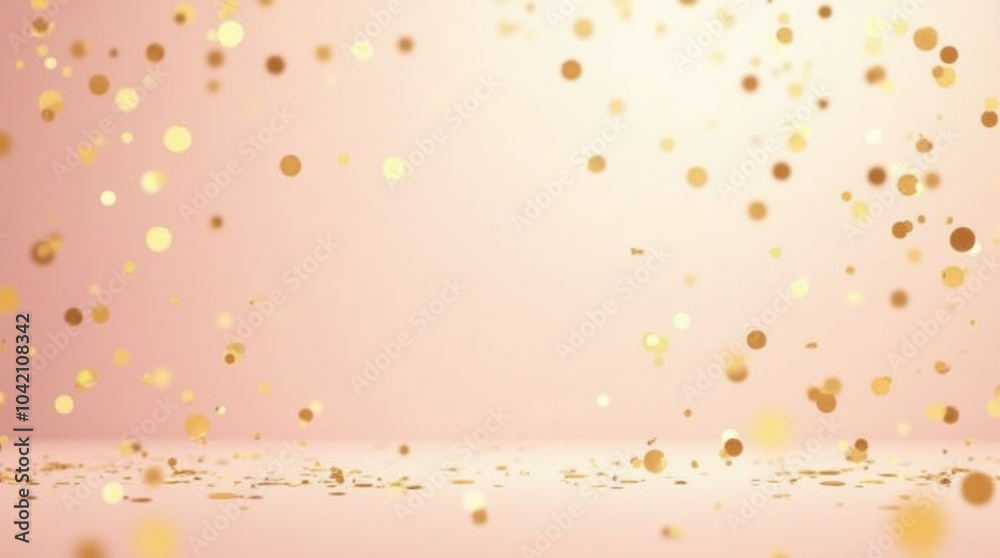 Golden confetti falling on pink background for celebration event Golden confetti falling on pink background for celebration event