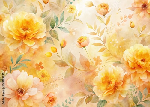 Watercolor Floral Background in Soft Orange and Yellow Tones for Artistic Projects