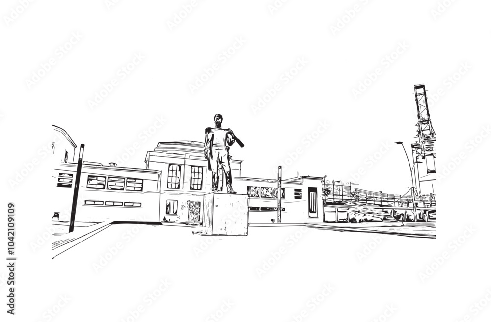 Obraz premium Building view with landmark of Buenaventura Colombia. Hand drawn sketch illustration in vector.