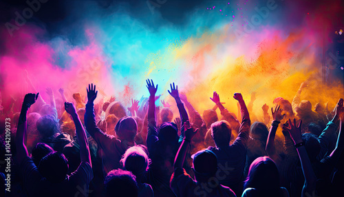 Dancing crowd on the music in a concert