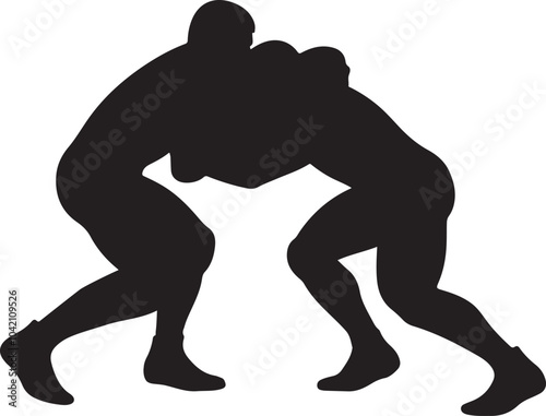 silhouette of wrestler fighting vector art illustration.