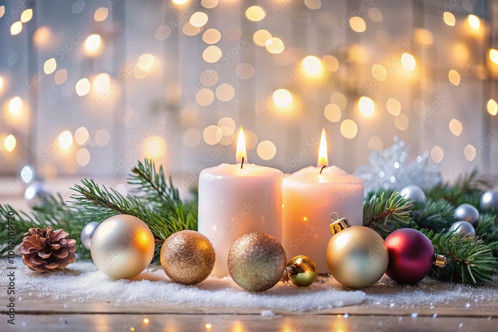 Watercolor Sketch of Candles and Christmas Balls on a White Background for Festive Decor Inspiration Watercolor Sketch of Candles and Christmas Balls on a White Background for Festive Decor Inspiration