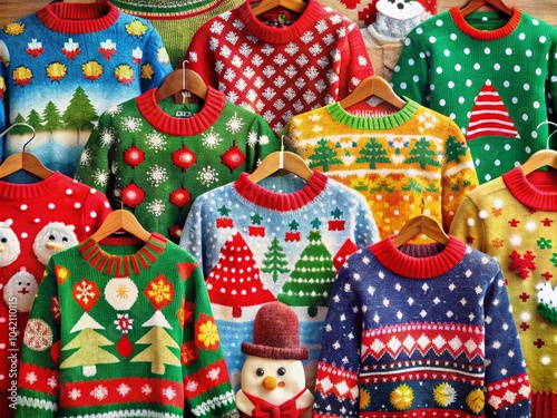 Watercolor Ugly Christmas Sweater Patterns for Jumper Day Celebration photo