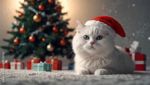 Christmas White Cat photo