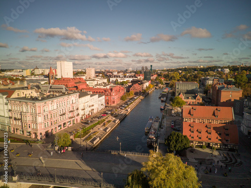 Old town view from above of Bydgoszcz and the river.