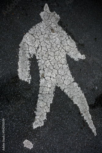 Old pedestrian painted sign on the tarmac - York - Yorkshire - England - UK photo