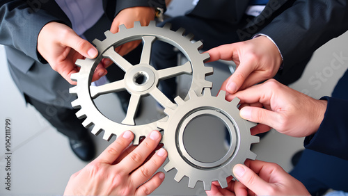 Gear cog business wheel team teamwork hand concept people office together unity group. Work gear business worker cog power industry meeting solution cooperation man company technology innovation view.