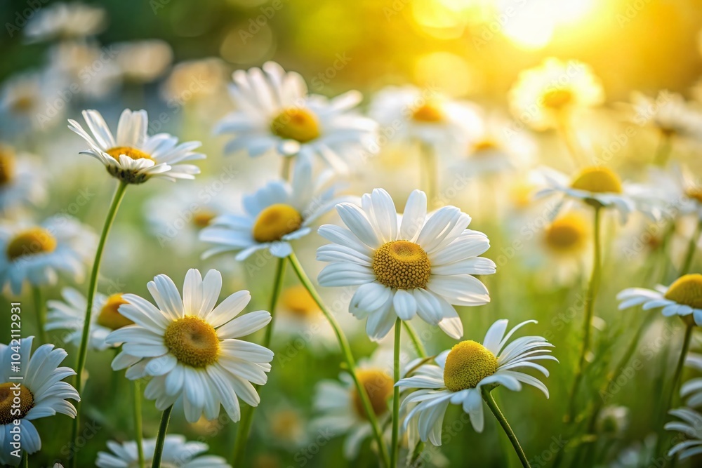 Fototapeta premium White Chamomile Flower Field with Blurred Natural Background - Surreal Photography