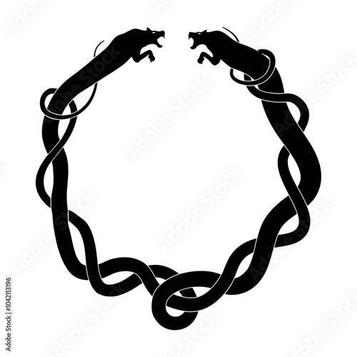 Intertwined black panthers facing each other - circle symbol