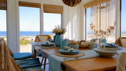 Dining room in coastal-boho style