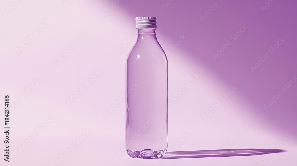 A transparent water bottle on a lilac background A transparent water bottle on a lilac background