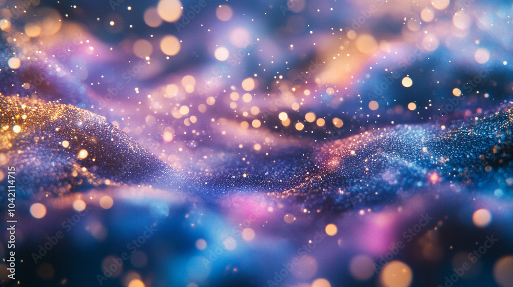 Fototapeta premium Vibrant abstract background featuring shimmering particles and swirling colors under soft light