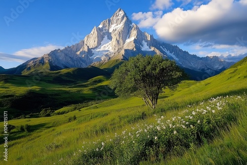 Wallpaper Mural Minimalist silhouette of Monte Fitz Roy, with clean, sharp lines representing the iconic jagged peaks against a soft pastel sky Torontodigital.ca
