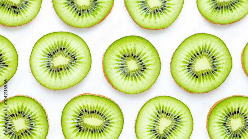 Fototapeta premium Fresh Sliced Kiwi Pattern on Clean White Background