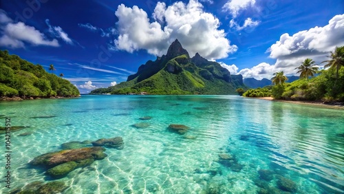 Crystal clear lagoon on Moorea island, French Polynesia