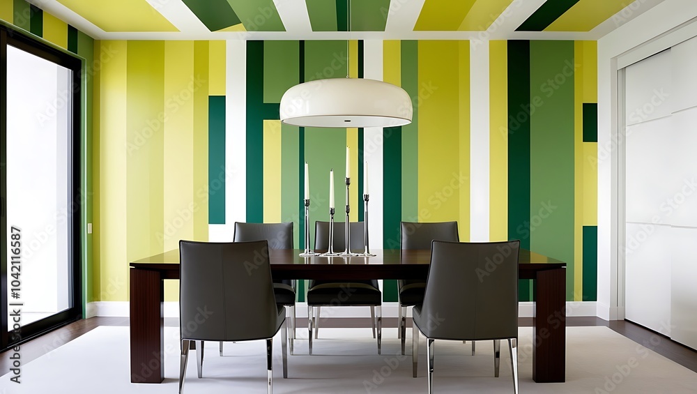 Stylish dining room featuring floral wallpaper and elegant modern furnishings Stylish dining room featuring floral wallpaper and elegant modern furnishings