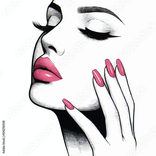 A hand should gently touch the face or rest near the chin