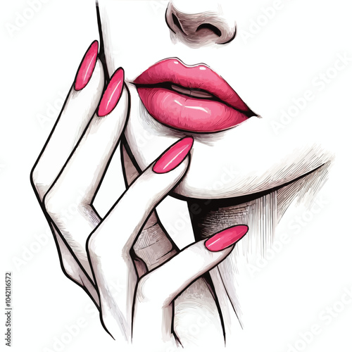 A hand should gently touch the face or rest near the chin