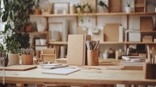 Wallpaper Mural Creative workspace with natural materials and greenery Torontodigital.ca