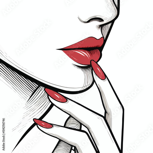 A hand should gently touch the face or rest near the chin