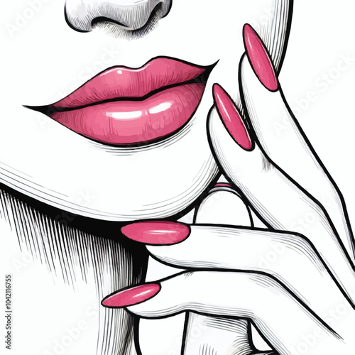 A hand should gently touch the face or rest near the chin