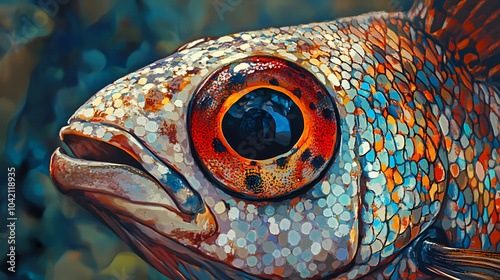 A closeup photo of an animal reimagined in a different artistic style, like a pointillist portrait of a ladybug or a cubist interpretation of a fish. Pointillist Portrait. Illustration photo