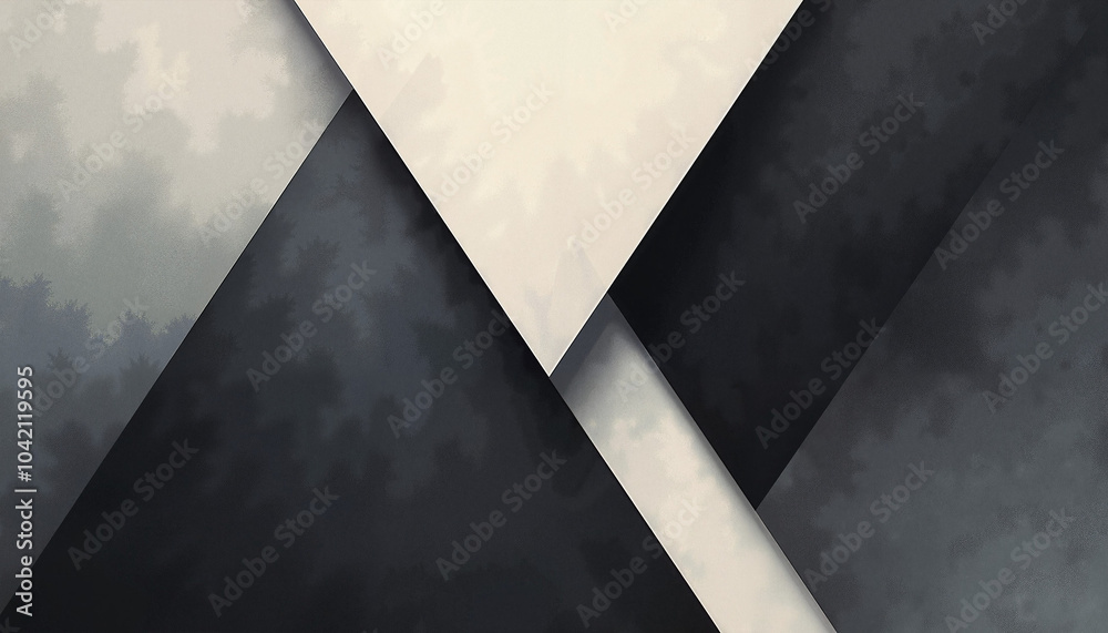 Geometric abstract composition in black and white tones with layered triangular shapes Geometric abstract composition in black and white tones with layered triangular shapes